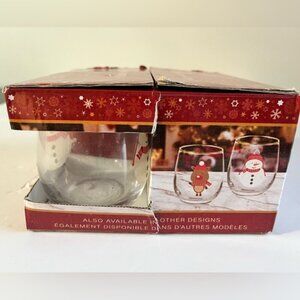 Set of 4 Christmas Glass Tumblers - Snowman Design, Gold Rim